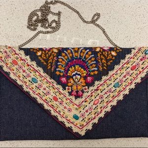 Clutch Denim Purse with Beading